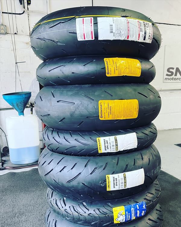 New motorcycle tyres in stock at SNS Motorcycles